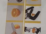 a picture of a book with pictures of oranges and a knife