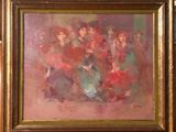 une peinture à l'huile représentant un groupe de femmes en robe rouge