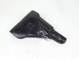 an image of a black leather holster on a white surface