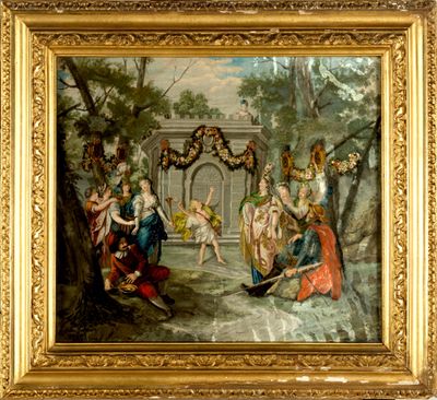 une image d'un tableau représentant un groupe de personnes dans un parc