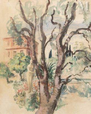 an image of a painting of a tree in a garden