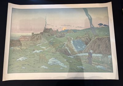 une photo d'une photo représentant un paysage, dans un cadre