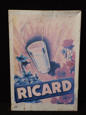 une vieille affiche représentant un verre d'eau avec une paille dedans