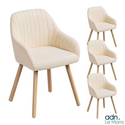 quatre chaises à pieds en bois, une chaise rembourrée blanche, une chaise rembourrée beige et une chaise rembourrée blanche avec une chaise rembourrée beige