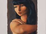 une image représentant un tableau d'une femme aux longs cheveux noirs