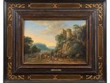 a painting of a landscape with a castle in the background