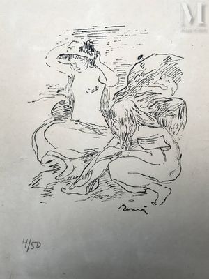 un dessin représentant une femme assise par terre, un oiseau dans la main