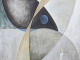 peinture représentant une œuvre abstraite aux couleurs noir, blanc et bleu