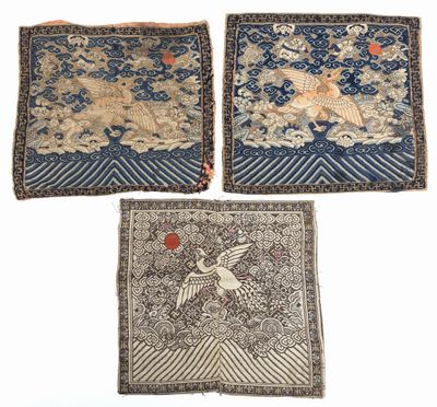 three chinese embroidered cloths with birds and flowers