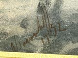 a picture of a painting of a man on a surfboard