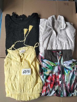 a box of clothing that is sitting on the floor