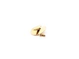 a close up of a pair of gold earrings on a white surface