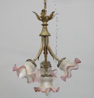 Lustre en verre moulé coloré et laiton à quatre bras de lumi…