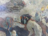 un tableau représentant un homme à cheval sur une plage