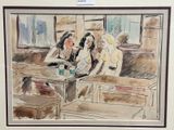 a drawing of a group of people sitting at a table
