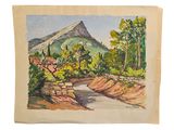 an image of a painting of a mountain in the distance