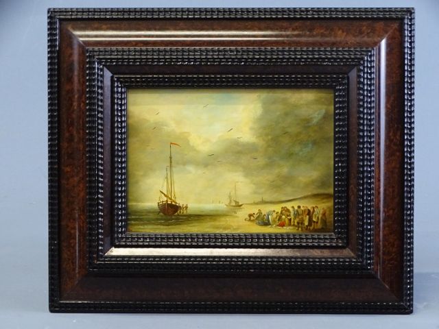 Bernard TESSERON (dans le goût 17ème) « Plage animée ». Huile sur...