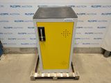 an image of a metal cabinet with a yellow door