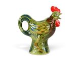 a green and red rooster shaped vase on a white background