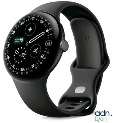 an image of a smart watch with a black band on a white background