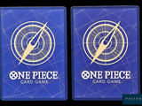 two playing cards with one piece and one piece on them
