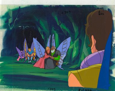 animation : cellule d'animation représentant un groupe de fées dans une forêt
