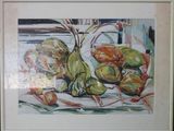 a painting of fruit and vegetables on a table