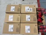 several boxes of fire extinguisors are stacked on top of each other