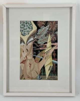 painting of a woman holding a knife in front of a painting of a woman