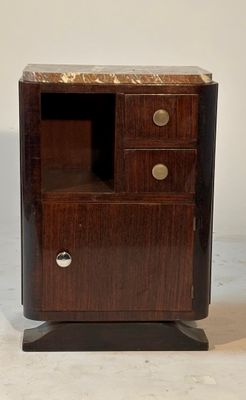 paire de tables de chevet Art déco en noyer avec plateau en marbre