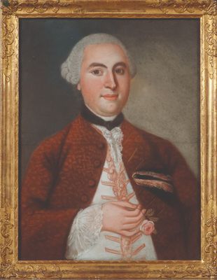 portrait of a man in a red coat holding a book