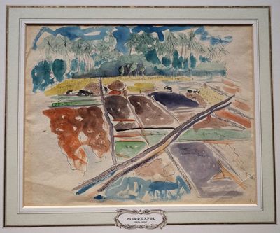 une photo d'une aquarelle représentant des vaches dans un champ