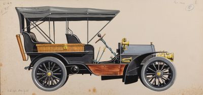 painting of an old model t car with a canopy on a wall