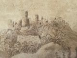 a drawing of a castle on top of a hill