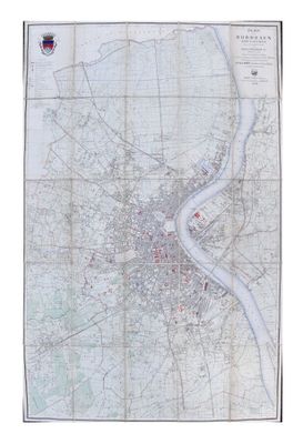 an old map of a city with a river running through it