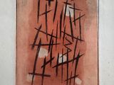 une image représentant un tableau avec un fond rouge et une inscription en noir