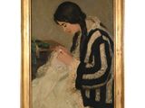 une image d'un tableau représentant une femme en robe blanche