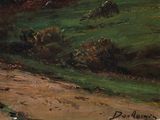 an oil painting of a man riding a horse down a dirt road