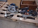 a picture of a corded circular saw and a circular saw on a pallet