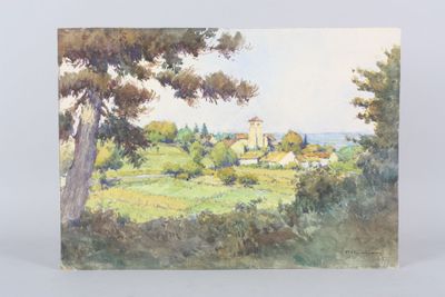 Paul MONNIER (1893-1962) : l'église de Gevrey. Aquarelle sig… - Photo 1
