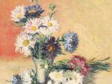 une peinture de fleurs dans un vase sur une table