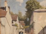 un tableau représentant une personne marchant dans la rue