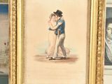 two framed pictures of a man and a woman kissing in front of a picture of a man and a woman