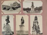 many pictures of a statue of a man on a pedestal