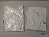 two white t - shirts on a white table
