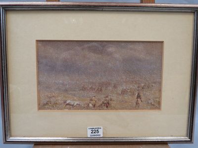 tableau encadré représentant un paysage avec des chevaux au loin