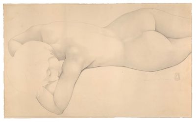 a drawing of a nude woman laying down on her stomach