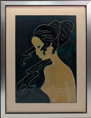 an image of a painting of a woman with long hair