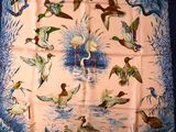 a picture of a scarf with ducks flying over the water