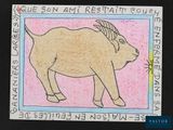 un dessin représentant un sanglier avec un oiseau sur la tête